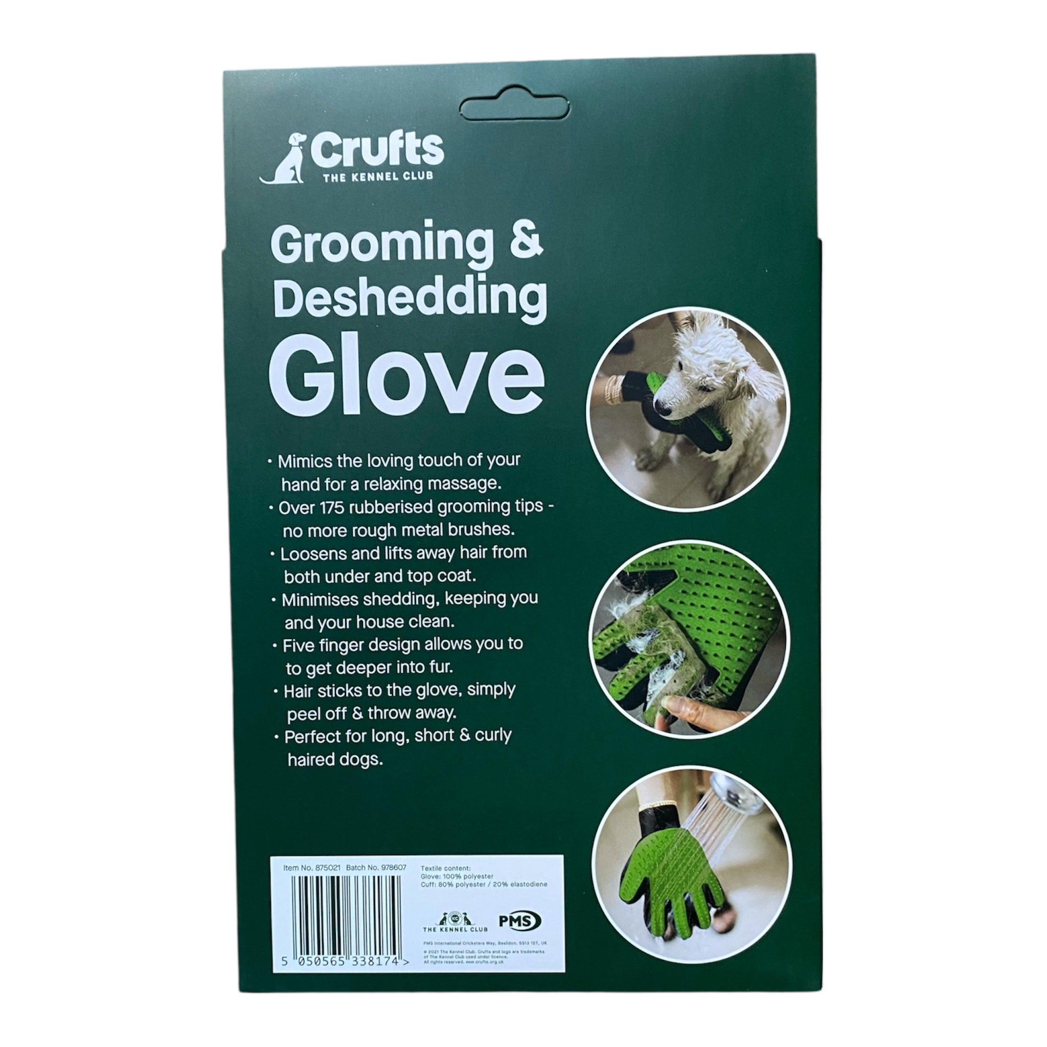 Crufts Grooming and Deshedding Glove - Gentle Pet Hair Remover for Dogs and Cats
