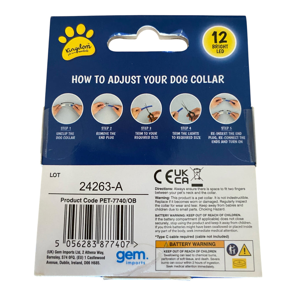 LED Light Up Dog Collar - Rechargeable, Waterproof, 3 Modes